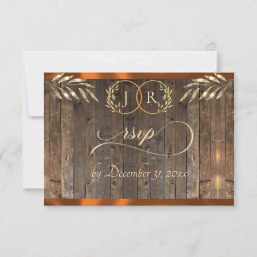 Monogramm & Band - Kupfer RSVP Karte (Vorderseite)