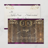 Monogramm & Band - Pflaume RSVP Karte (Vorne/Hinten)