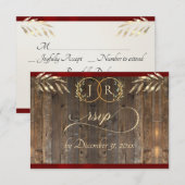 Monogramm & Band - Rot RSVP Karte (Vorne/Hinten)