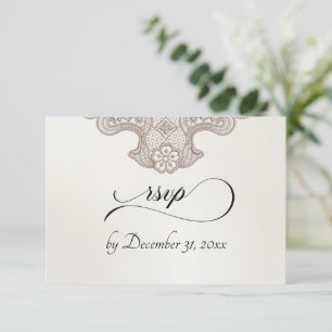 Monogramm, Band & Spitze - Creme RSVP Karte