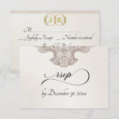 Monogramm, Band & Spitze - Creme RSVP Karte (Vorne/Hinten)