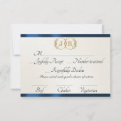 Monogramm, Band & Spitze - Dunkelblau RSVP Karte (Rückseite)