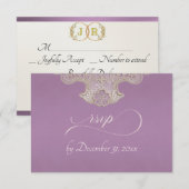 Monogramm, Band & Spitze - Lavendel RSVP Karte (Vorne/Hinten)
