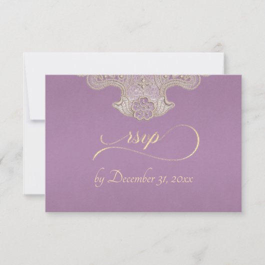 Monogramm, Band & Spitze - Lavendel RSVP Karte (Vorderseite)