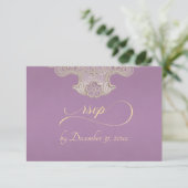 Monogramm, Band & Spitze - Lavendel RSVP Karte (Stehend Vorderseite)