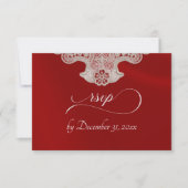Monogramm, Band & Spitze - Rot RSVP Karte (Vorderseite)