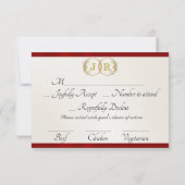 Monogramm, Band & Spitze - Rot RSVP Karte (Rückseite)