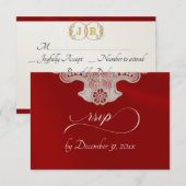Monogramm, Band & Spitze - Rot RSVP Karte (Vorne/Hinten)
