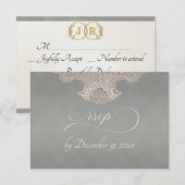 Monogramm, Band & Spitze - Salbei RSVP Karte (Vorne/Hinten)