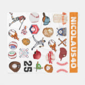 Monogramm Baseballspieler Modernes Sportmuster Fleecedecke (Vorderseite (Horizontal))
