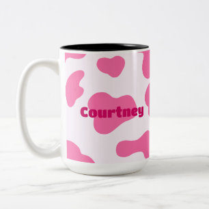 Monogramm Bauernhof Tier Rosa Kuh Druck Zweifarbige Tasse