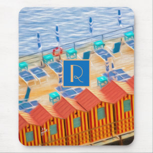 Monogramm "Beach Orange" und "Blue Tropanas" Mousepad