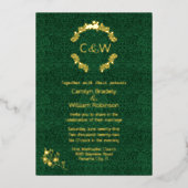 Monogramm bei Blumenkraut-Grüne Damassoße Folieneinladung (Vorderseite)