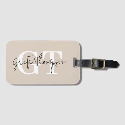 Monogramm Beige für schwarze und weiße Signaturen Gepäckanhänger (Vorderseite (Horizontal))