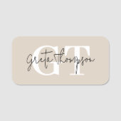 Monogramm Beige für schwarze und weiße Signaturen Namensschild (Vorderseite)