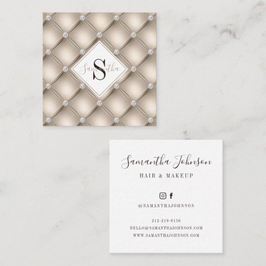 Monogramm Beige gepolstertes Musterhaar und Schmin Quadratische Visitenkarte (Vorne/Hinten)