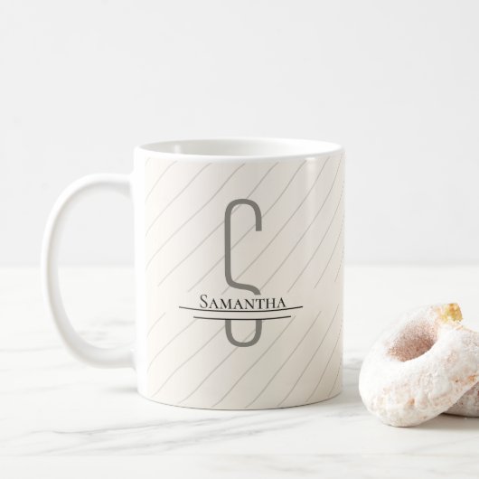 Monogramm Beige Graue Bezeichnung Kaffeetasse (Mit Donut)