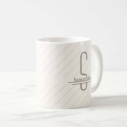 Monogramm Beige Graue Bezeichnung Kaffeetasse (VorderseiteRechts)