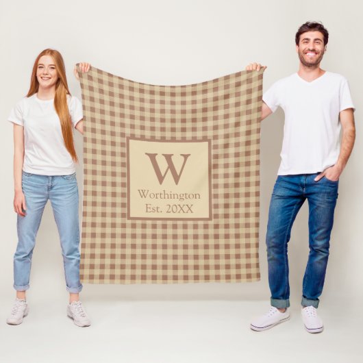 Monogramm Beige Rost Büffel Karo Rustikal Landhaus Fleecedecke (Beispiel)