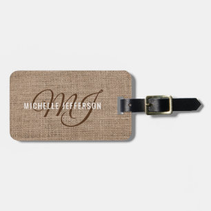 Monogramm - Beige Struktur Juteleinwand Gepäckanhänger