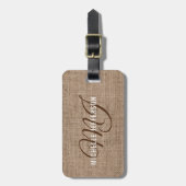 Monogramm - Beige Struktur Juteleinwand Gepäckanhänger (Vorderseite vertikal)