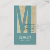 Monogramm-beige Türkis-Technik-Visitenkarte Visitenkarte (Rückseite)