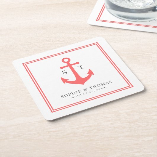 Monogramm benutzerdefinierte Grenze und Ankerfarbe Rechteckiger Pappuntersetzer (angewinkelt)