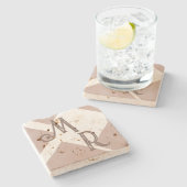 Monogramm benutzerdefinierte Initialen braun-neutr Steinuntersetzer (Seitenansicht)