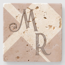 Monogramm benutzerdefinierte Initialen braun-neutr Steinuntersetzer