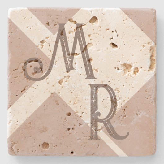 Monogramm benutzerdefinierte Initialen braun-neutr Steinuntersetzer (Vorderseite)
