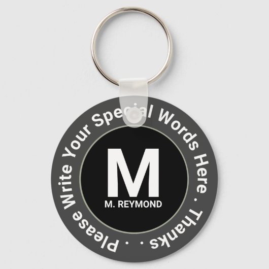 Monogramm & benutzerdefinierter Text auf b&w nice Schlüsselanhänger (Vorderseite)