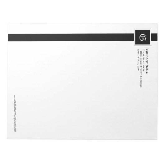 Monogramm beruflich, schwarz und weiß Streifen, 11 Notizblock (Vorderseite)