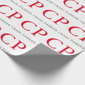 Monogramm Berufliche Schlichte Rot-Weiß-Initialen Geschenkpapier (Ecke)