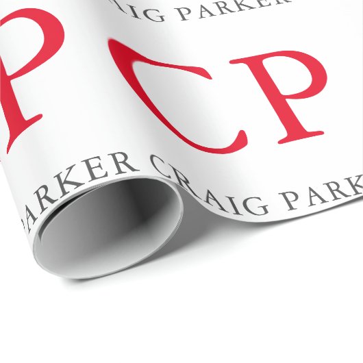 Monogramm Berufliche Schlichte Rot-Weiß-Initialen Geschenkpapier (Rolleneckpunkt)