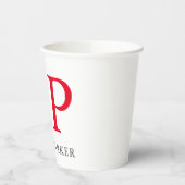 Monogramm Berufliche Schlichte Rot-Weiß-Initialen Pappbecher (Links)