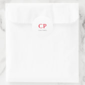 Monogramm Berufliche Schlichte Rot-Weiß-Initialen Runder Aufkleber (Tasche)