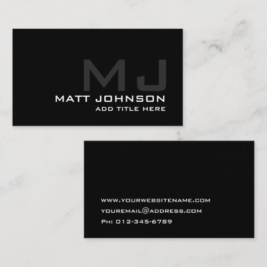 Monogramm Berufliche Schwarz-weiße Visitenkarte (Vorne/Hinten)