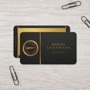 Monogramm Berufliches Luxe-Dunkel-Gold-Circle-Logo Visitenkarte