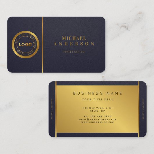 Monogramm Berufliches Luxe-Dunkel-Gold-Circle-Logo Visitenkarte (Vorne/Hinten)