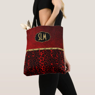 Monogramm-Beschaffenheits-Rot und Leopard-Muster Tasche