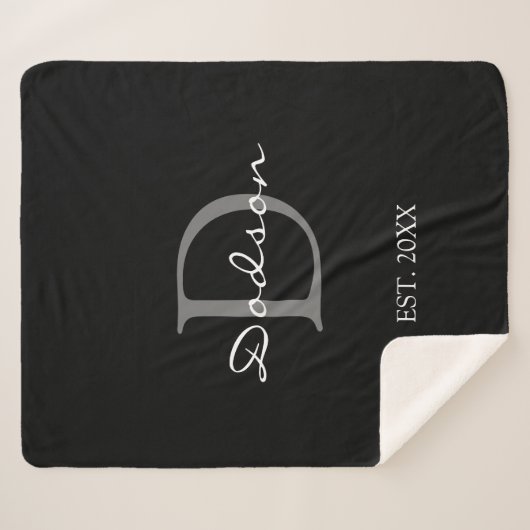 Monogramm-Bezeichnung für moderne Schwarz-weiße Sk Sherpadecke (Vorderseite (Horizontal))