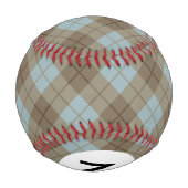Monogramm Bias Kariert in Blau und Braun Baseball (Rückseite)