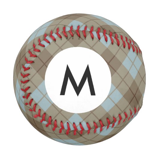 Monogramm Bias Kariert in Blau und Braun Baseball (Vorderseite Links)