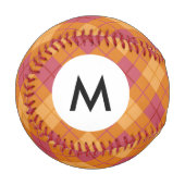 Monogramm Bias Kariert in Orange und Rosa Baseball (Vorderseite Links)