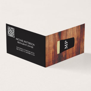 Monogramm Bierglas Holz Hintergrund QR-Code Visitenkarten