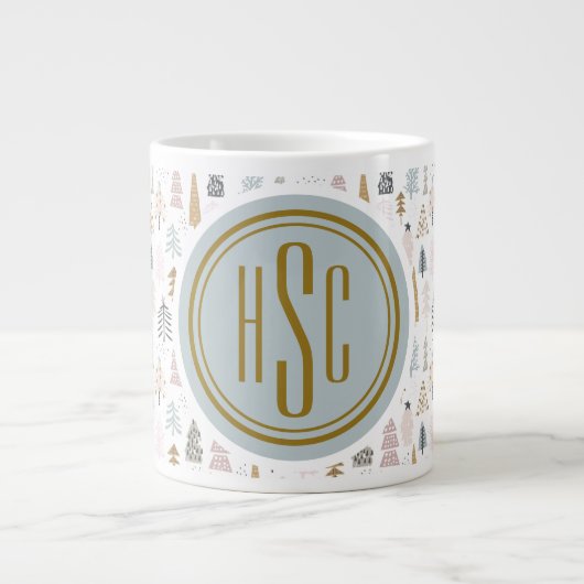 Monogramm, Big 20oz. Rustikale Winterbäume Jumbo-Tasse (Vorderseite)