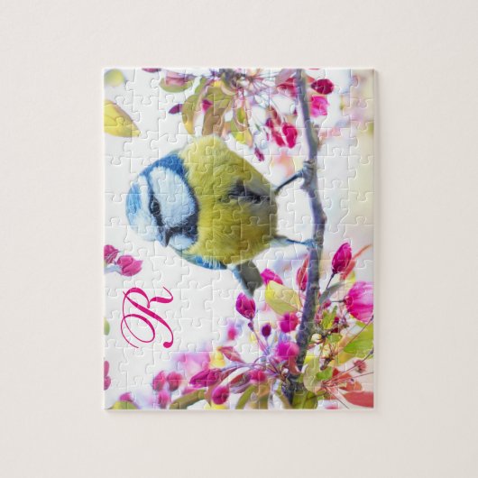 Monogramm "Bird & Blooms" Puzzle (Vertikal)