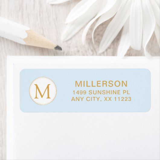 Monogramm blassblaue und goldene Rücksendeadresse (Insitu)