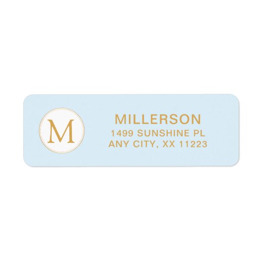 Monogramm blassblaue und goldene Rücksendeadresse (Vorne)