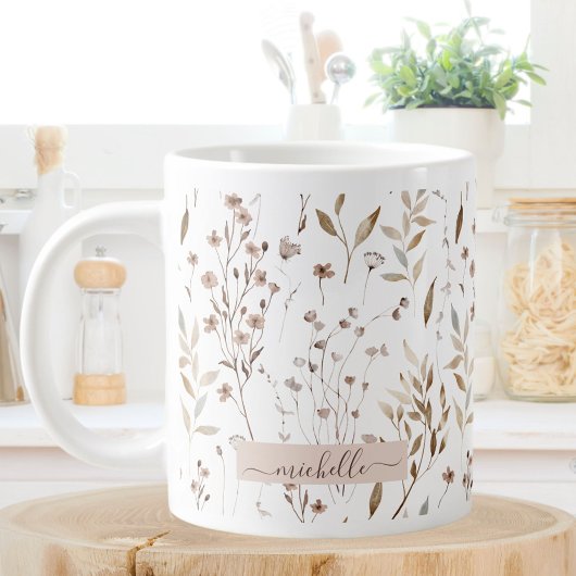 Monogramm Blätter für delikate braune Wildblumen Jumbo-Tasse